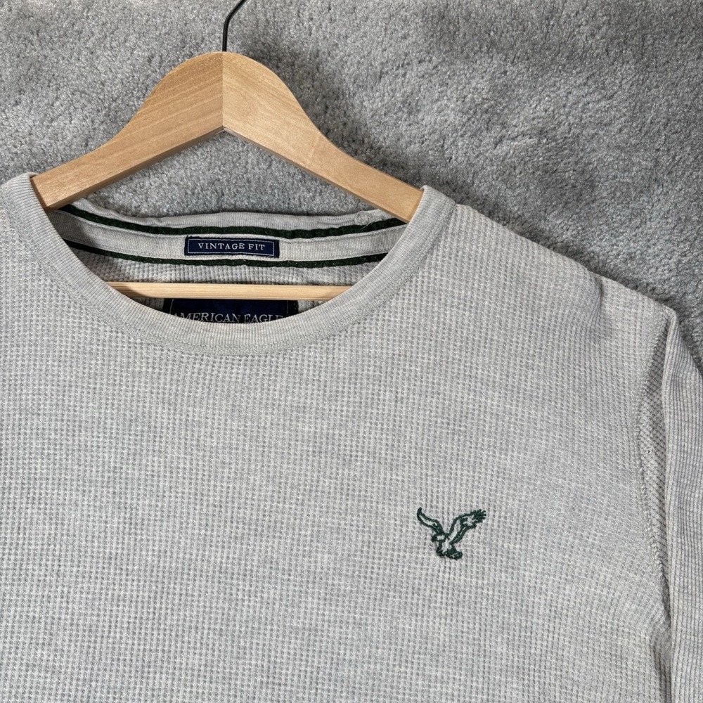 Vintage American Eagle Shirt Mens 2XL Gray Waffle Knit Thermal Long Sleeve Y2K